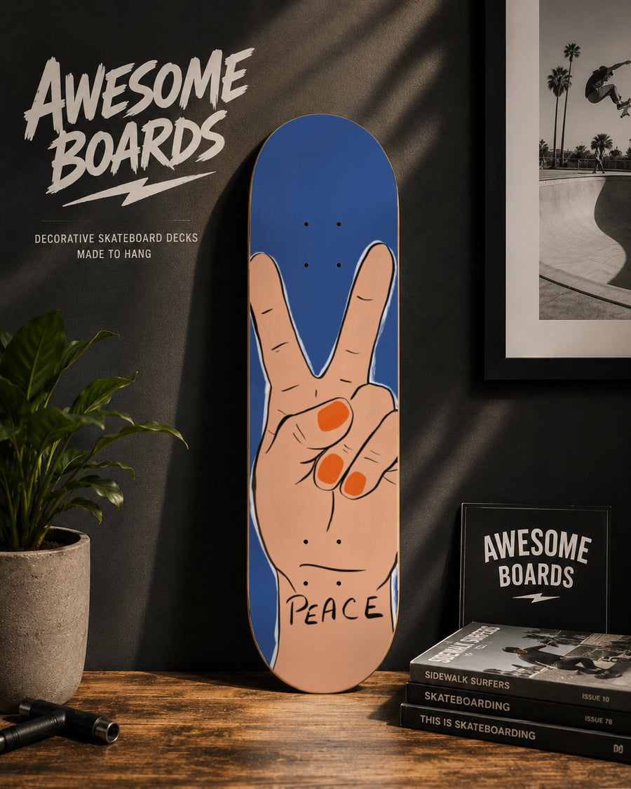 Peace Hand Illustration Decorative Skateboard Deck | Wall Art
