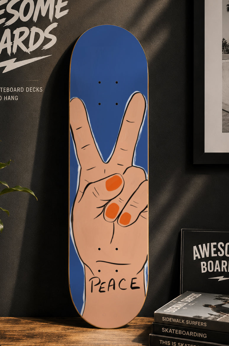 Peace Hand Illustration Decorative Skateboard Deck | Wall Art