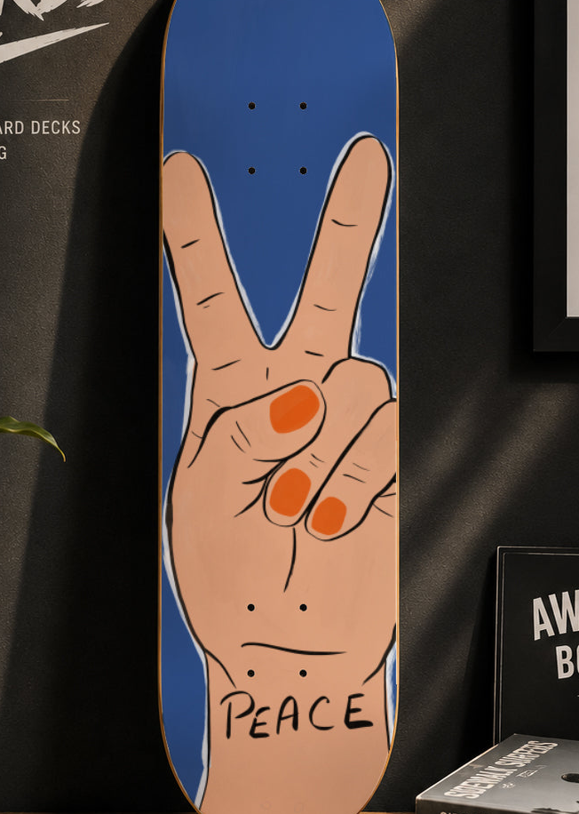 Peace Hand Illustration Decorative Skateboard Deck | Wall Art